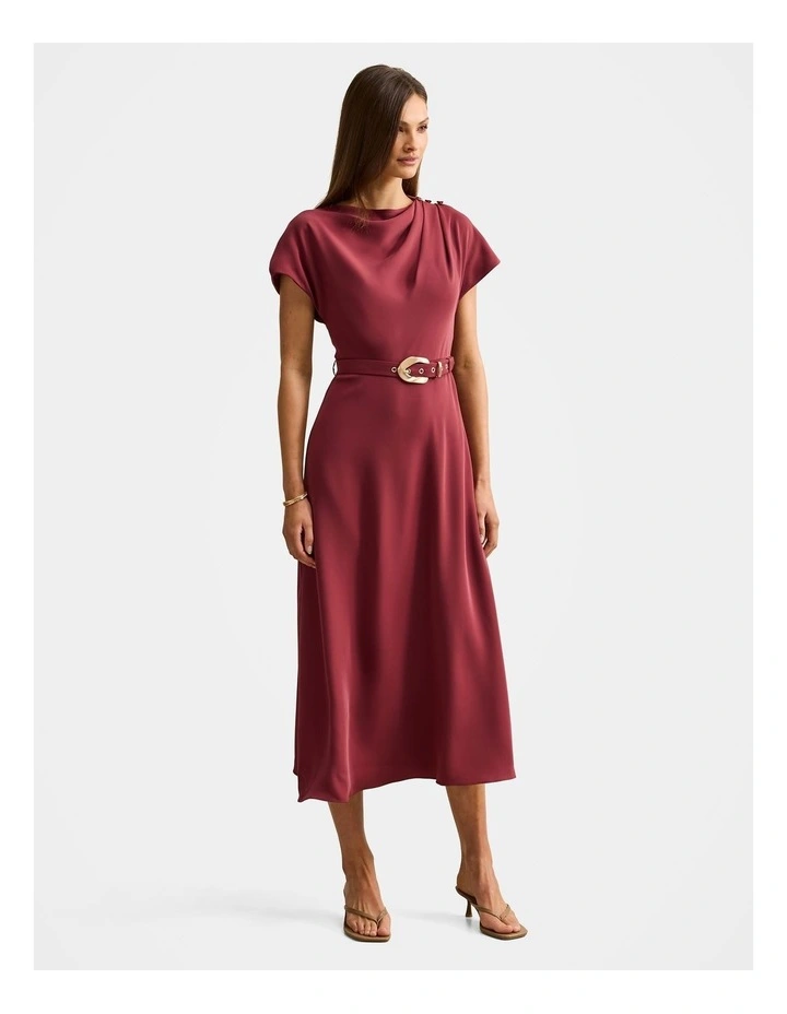Kylee Button Neck Dress in Red image 3