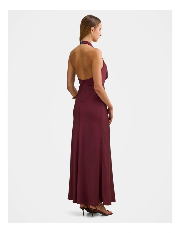 Becca Cowl Halter Neck Satin Gown in Red image 2