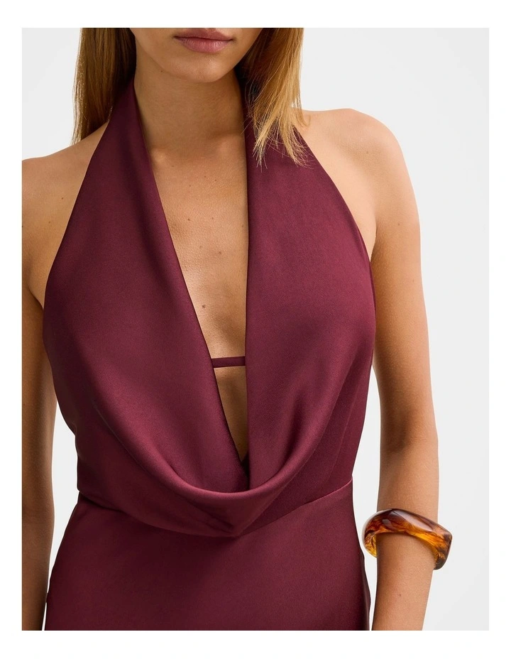 Becca Cowl Halter Neck Satin Gown in Red image 4