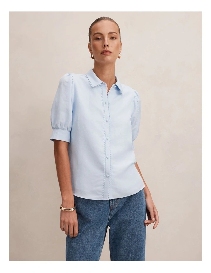 Finley Trim Detail Blouse Top in Blue image 1