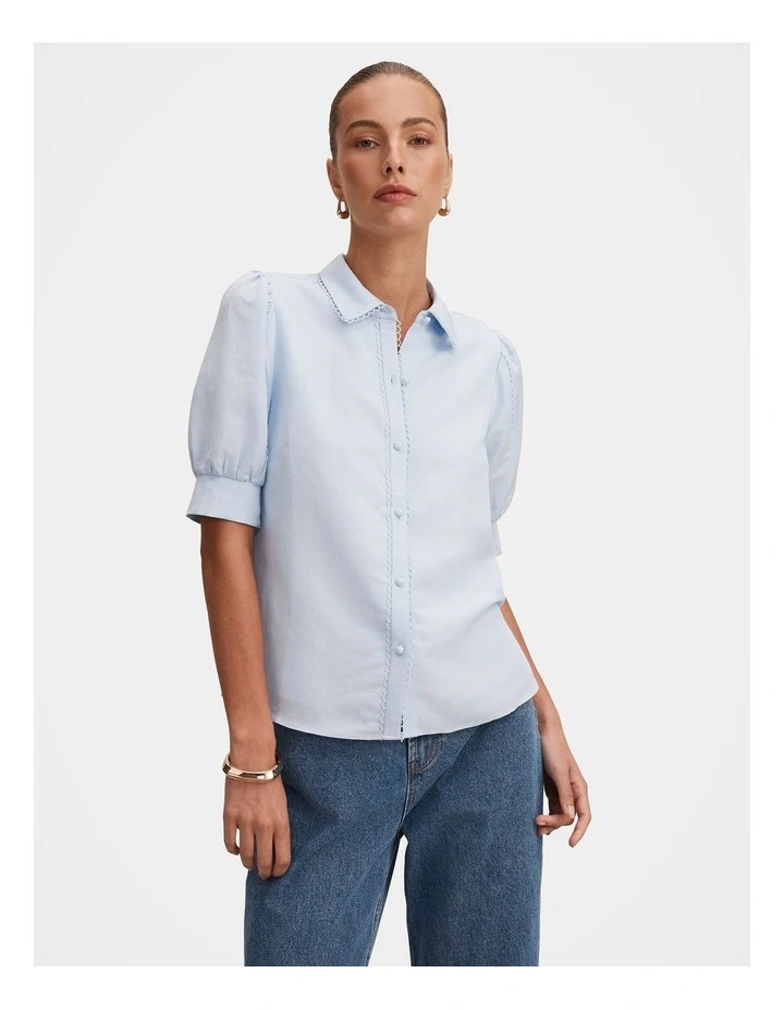 Finley Trim Detail Blouse Top in Blue image 1