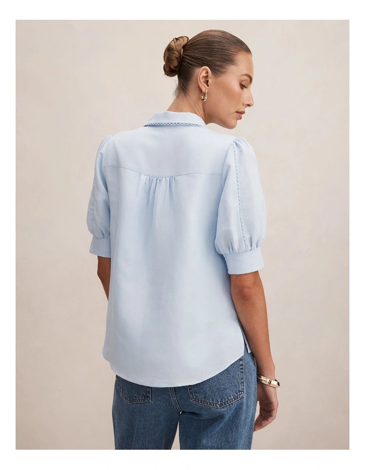 Finley Trim Detail Blouse Top in Blue image 2
