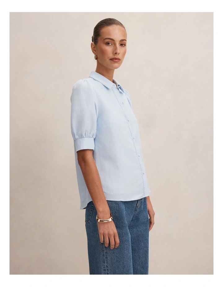 Finley Trim Detail Blouse Top in Blue image 3
