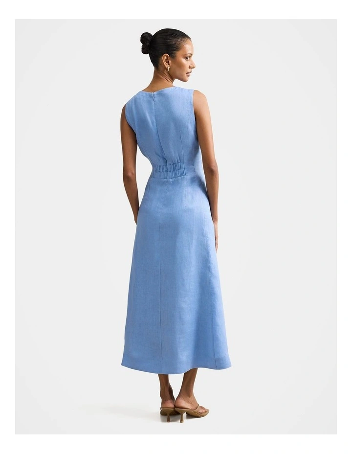 Pippi V-Neck Linen Midi Dress in Blue image 2