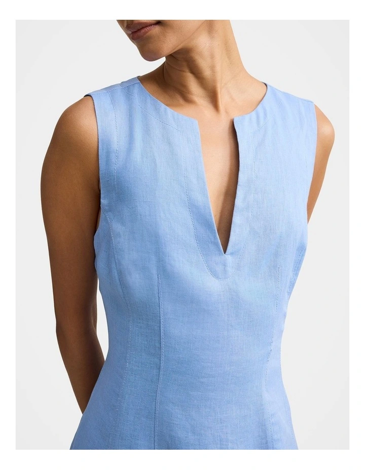Pippi V-Neck Linen Midi Dress in Blue image 4