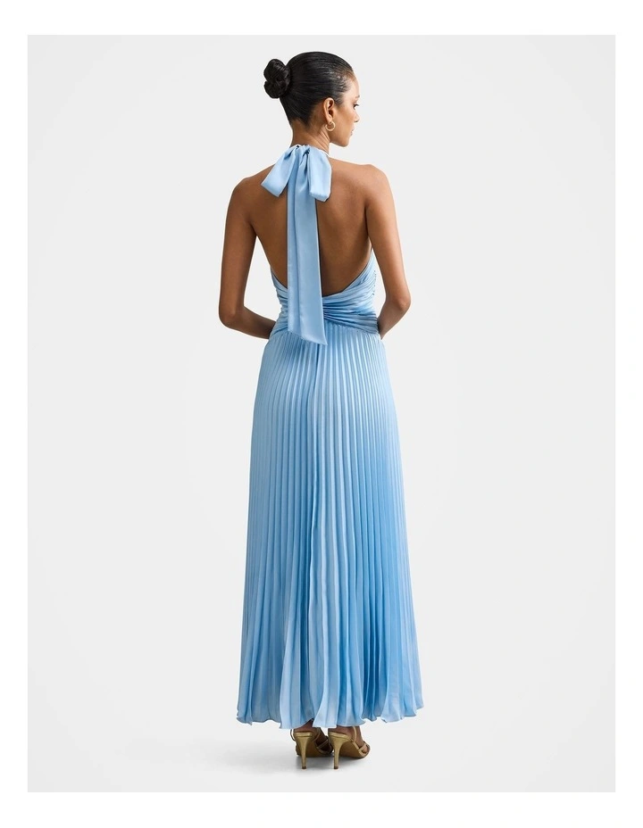 Natasha Satin Halter Neck Maxi Dress in Blue image 2