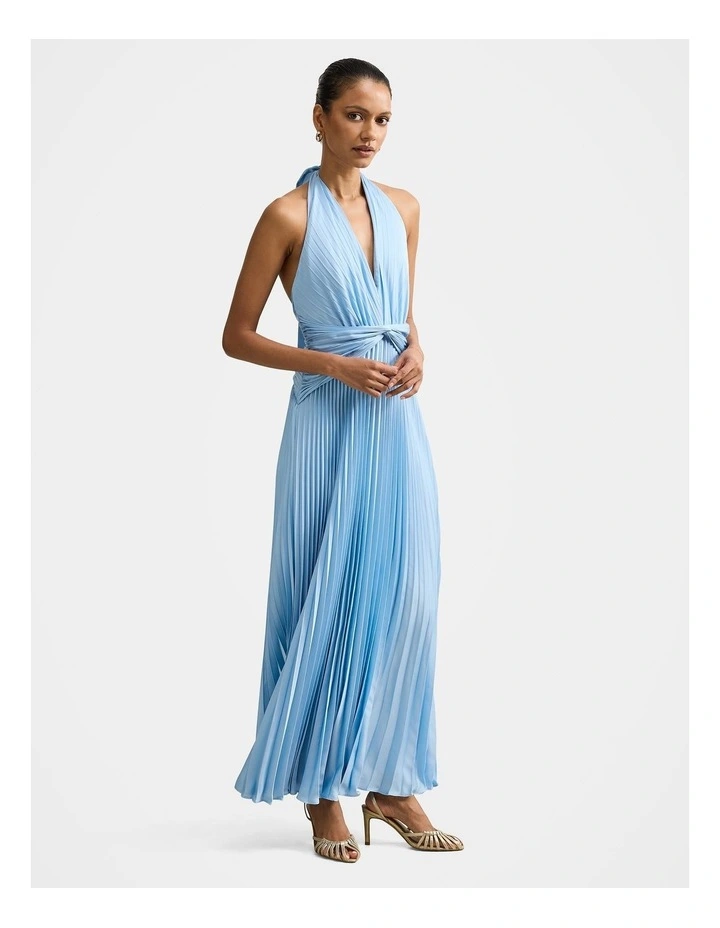 Natasha Satin Halter Neck Maxi Dress in Blue image 3