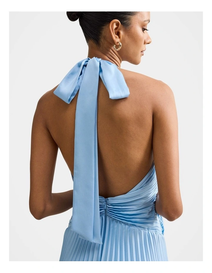Natasha Satin Halter Neck Maxi Dress in Blue image 4