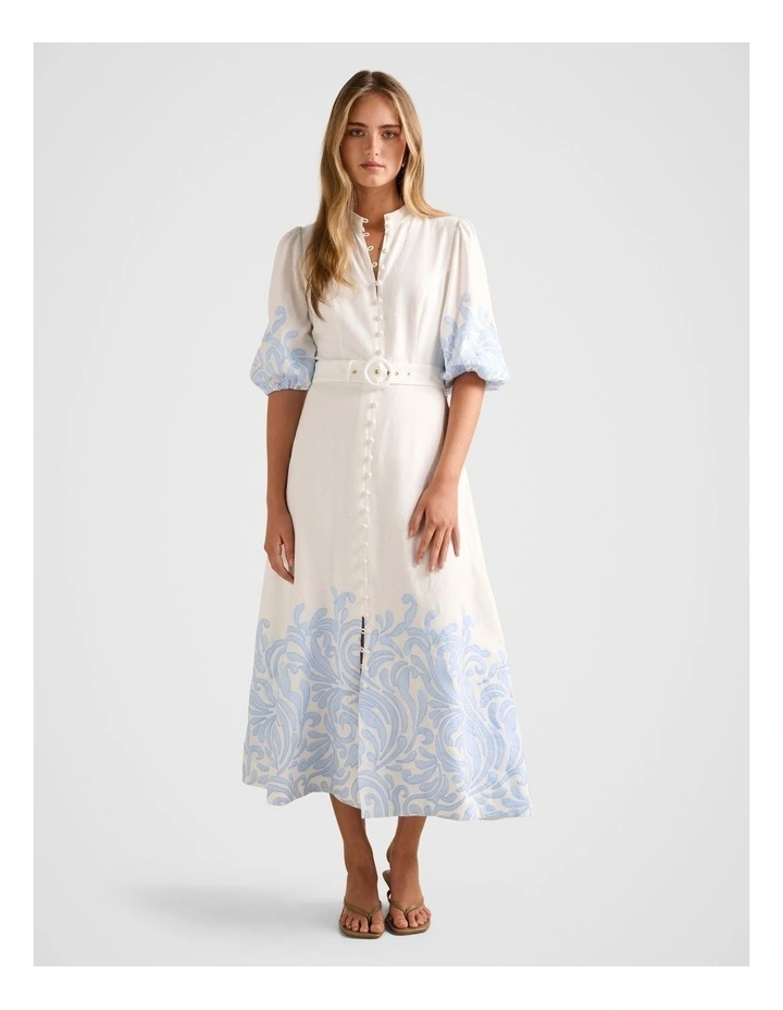 Esther Embroidered Midi Dress in Blue image 1
