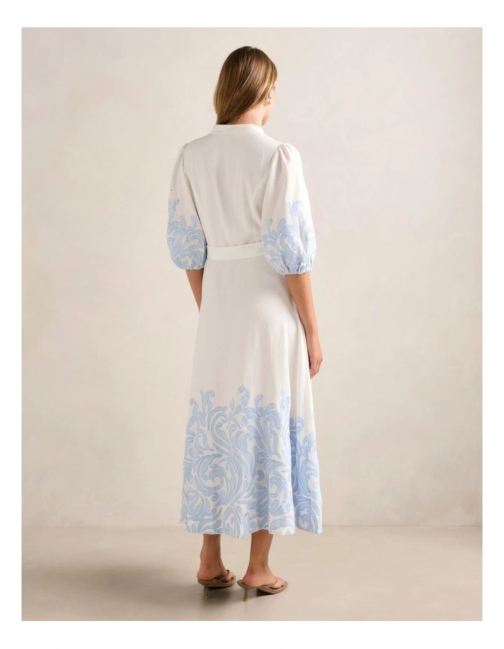 Esther Embroidered Midi Dress in Blue image 2