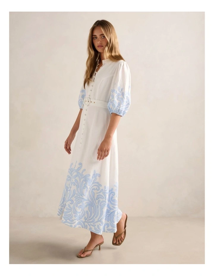 Esther Embroidered Midi Dress in Blue image 3