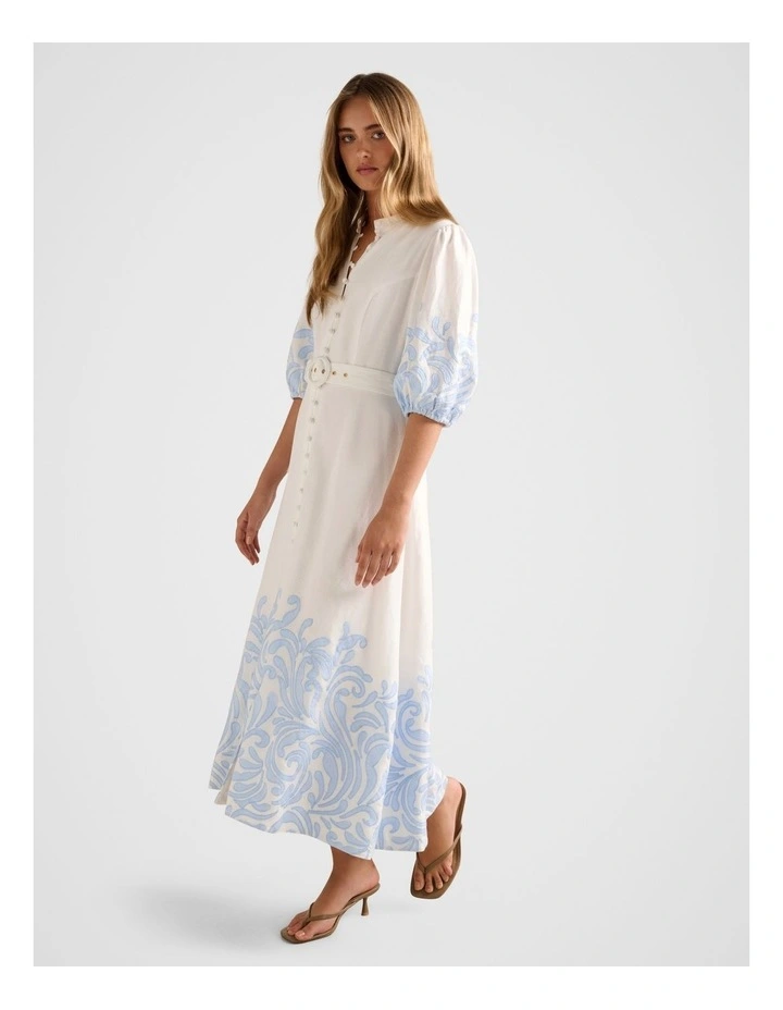 Esther Embroidered Midi Dress in Blue image 3