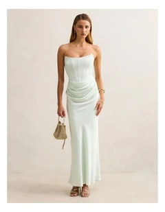 Isra Drape Strapless Maxi Dress in Green