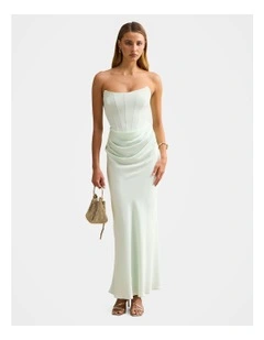 Isra Drape Strapless Maxi Dress in Green