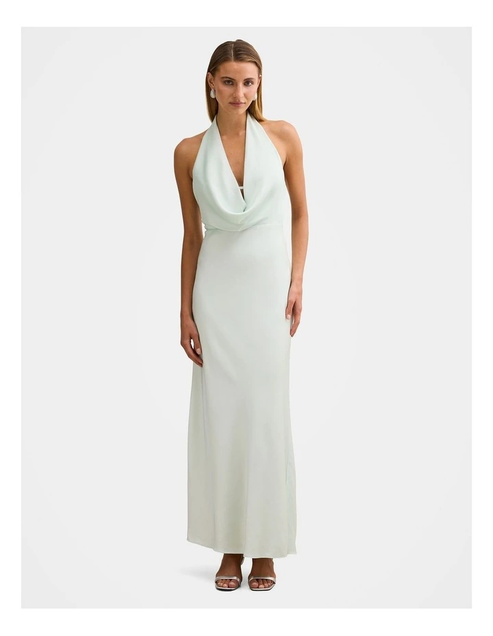 Becca Cowl Halter Neck Satin Gown in Blue image 1