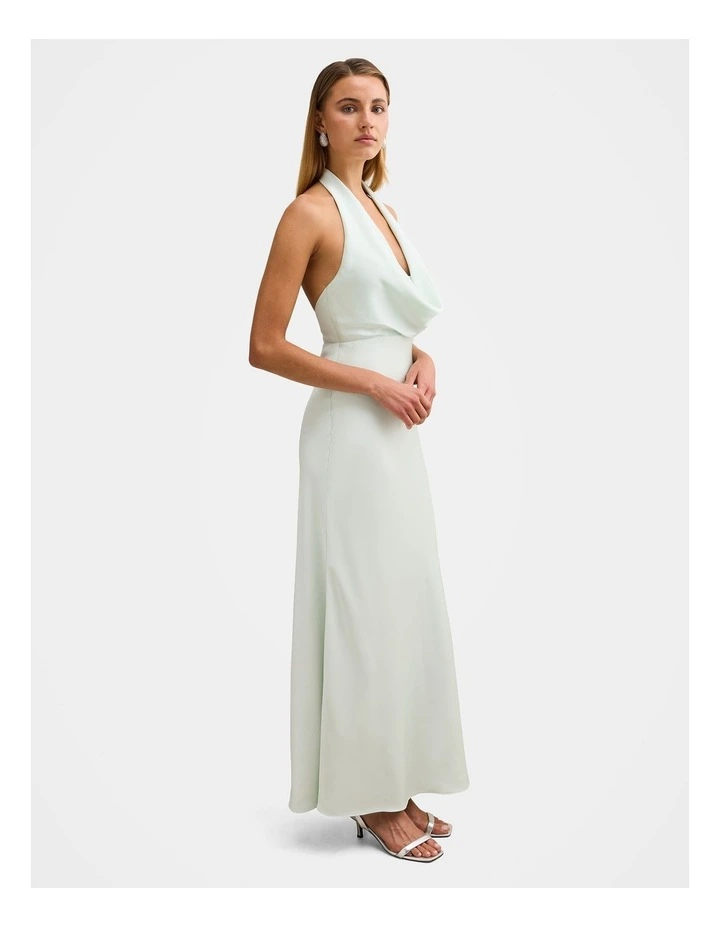 Becca Cowl Halter Neck Satin Gown in Blue image 3