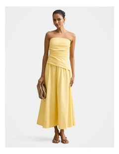 Ashton Ruched Midi Dress in Yellow