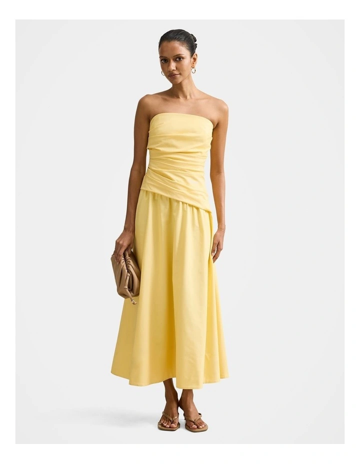 Ashton Ruched Midi Dress in Yellow image 1