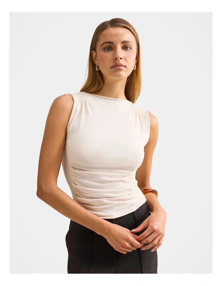 Karlie Ribbed Detail Knitted Top in Beige image 1