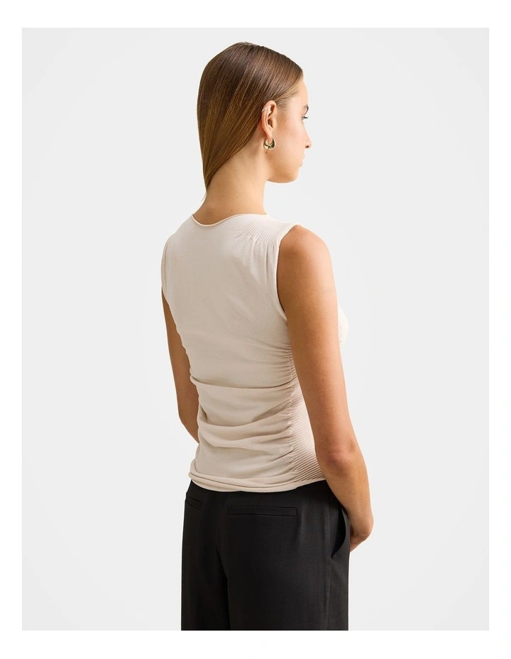 Karlie Ribbed Detail Knitted Top in Beige image 2