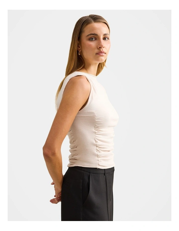 Karlie Ribbed Detail Knitted Top in Beige image 3