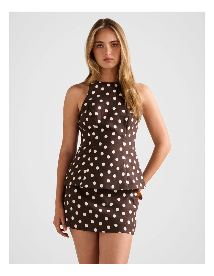 Liliana Linen Printed Top in Brown image 1