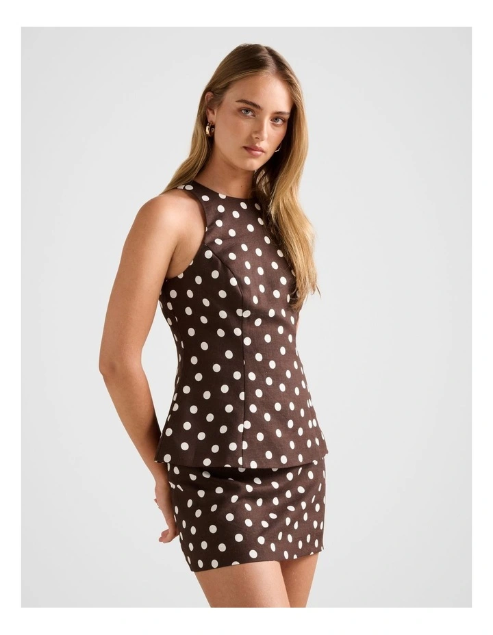 Liliana Linen Printed Top in Brown image 3