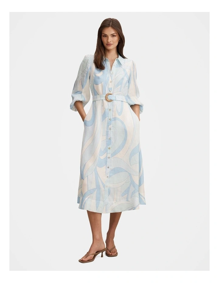 Fia Printed Shirt Midi Dress in Multi image 1