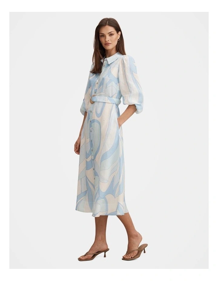 Fia Printed Shirt Midi Dress in Multi image 3
