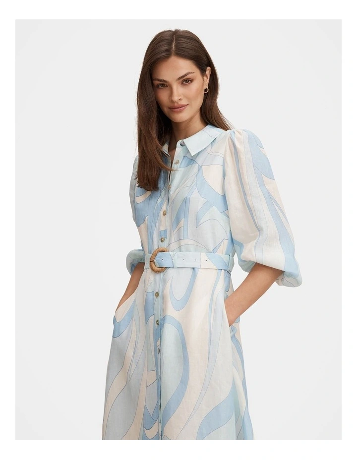 Fia Printed Shirt Midi Dress in Multi image 4