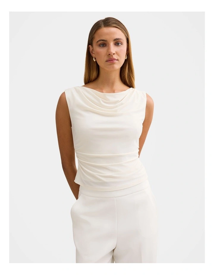 Ada Draped Cowl Neck Back Top in Cream image 1
