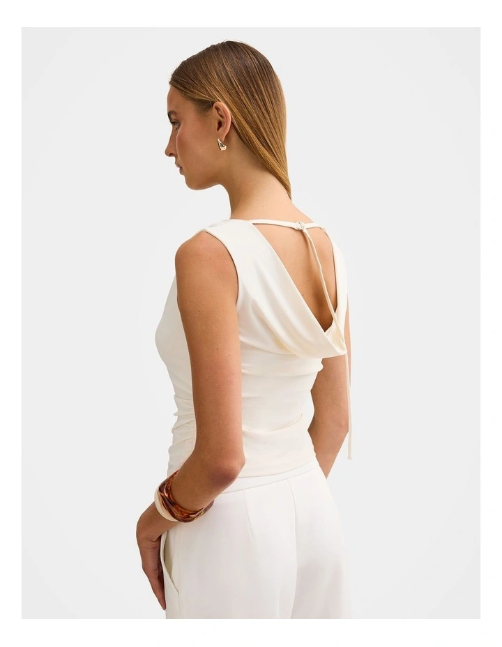 Ada Draped Cowl Neck Back Top in Cream image 2