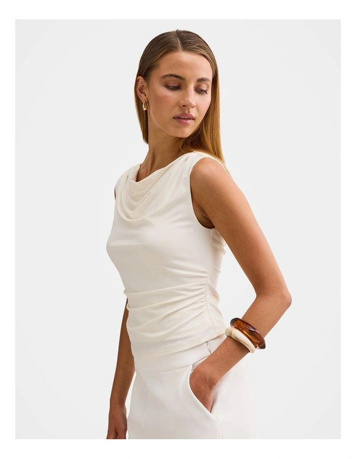 Ada Draped Cowl Neck Back Top in Cream image 3