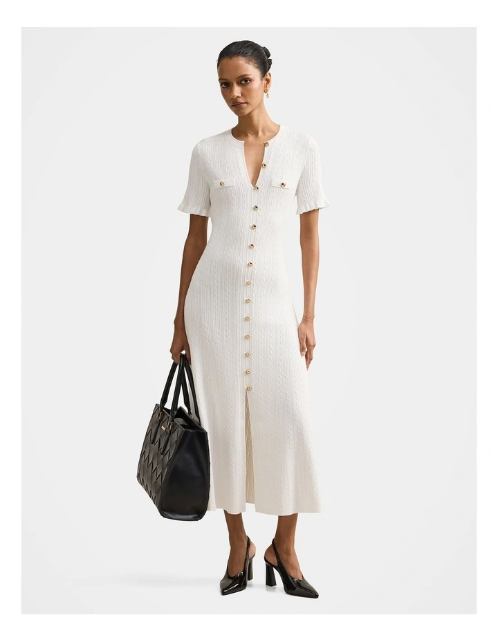 Violetta Stitch Interest Midi Dress in Cream image 1