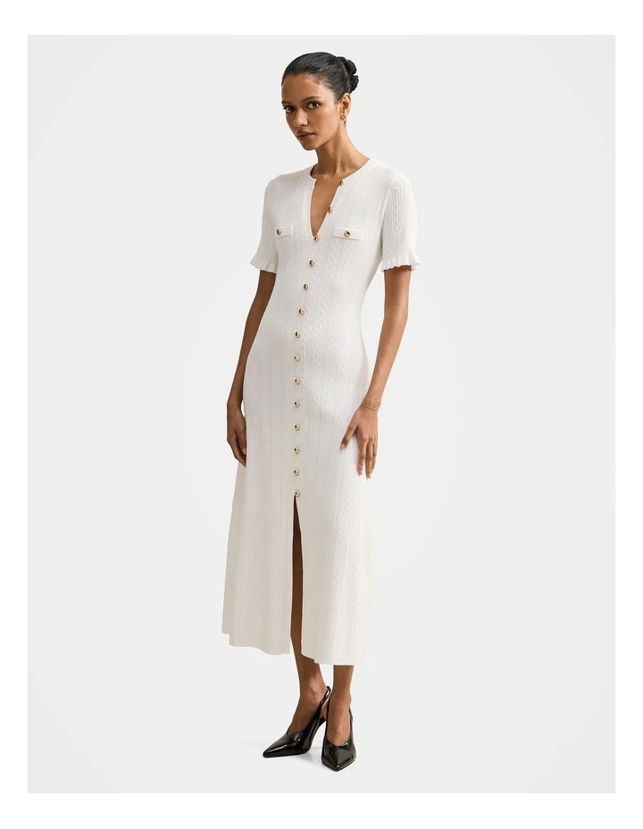 Violetta Stitch Interest Midi Dress in Cream image 3