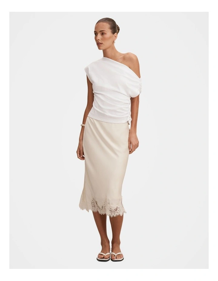 Liana Lace Satin Midi Skirt in Cream image 4