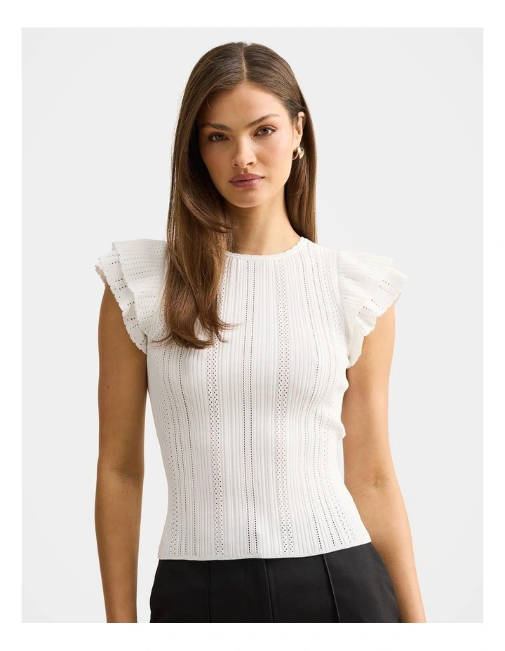 Danielle Flutter Sleeves Knitted Top in Cream image 1