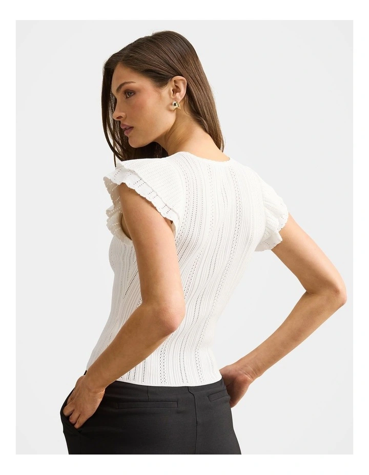 Danielle Flutter Sleeves Knitted Top in Cream image 2