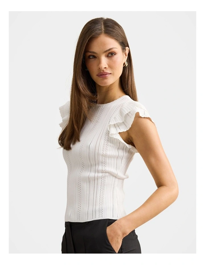 Danielle Flutter Sleeves Knitted Top in Cream image 3