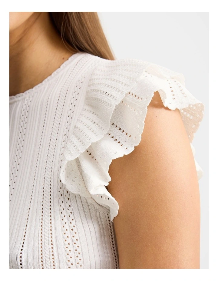 Danielle Flutter Sleeves Knitted Top in Cream image 4