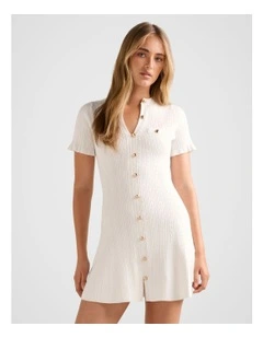 Violetta Stitch Interest Mini Dress in Cream