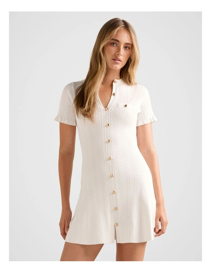 Violetta Stitch Interest Mini Dress in Cream image 1