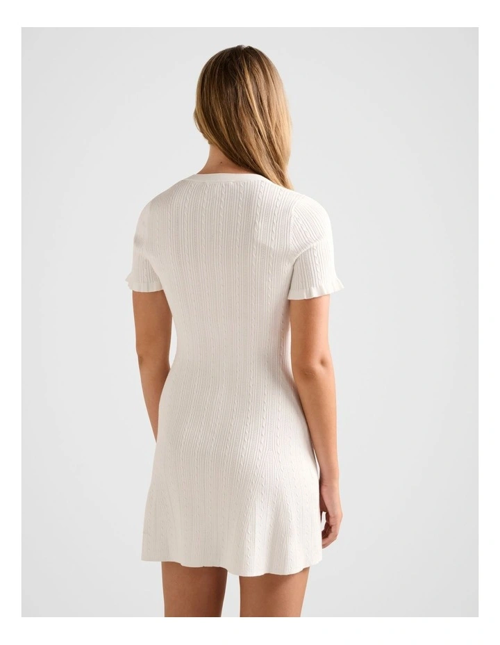 Violetta Stitch Interest Mini Dress in Cream image 2