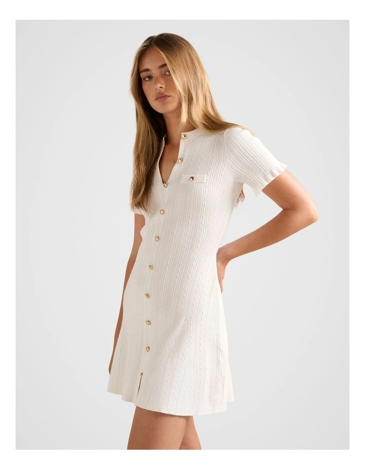Violetta Stitch Interest Mini Dress in Cream image 3