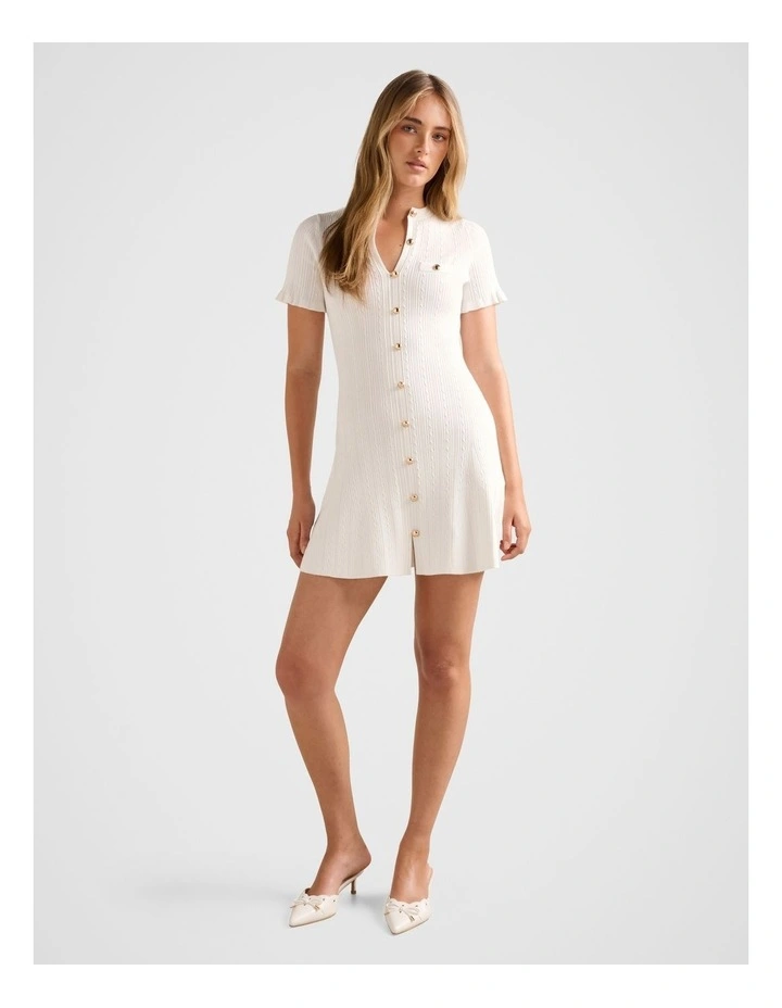 Violetta Stitch Interest Mini Dress in Cream image 5