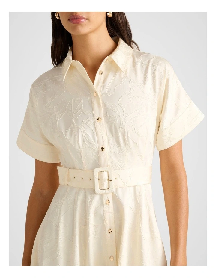 Judith Jacquard Shirt Dress in Cream image 4