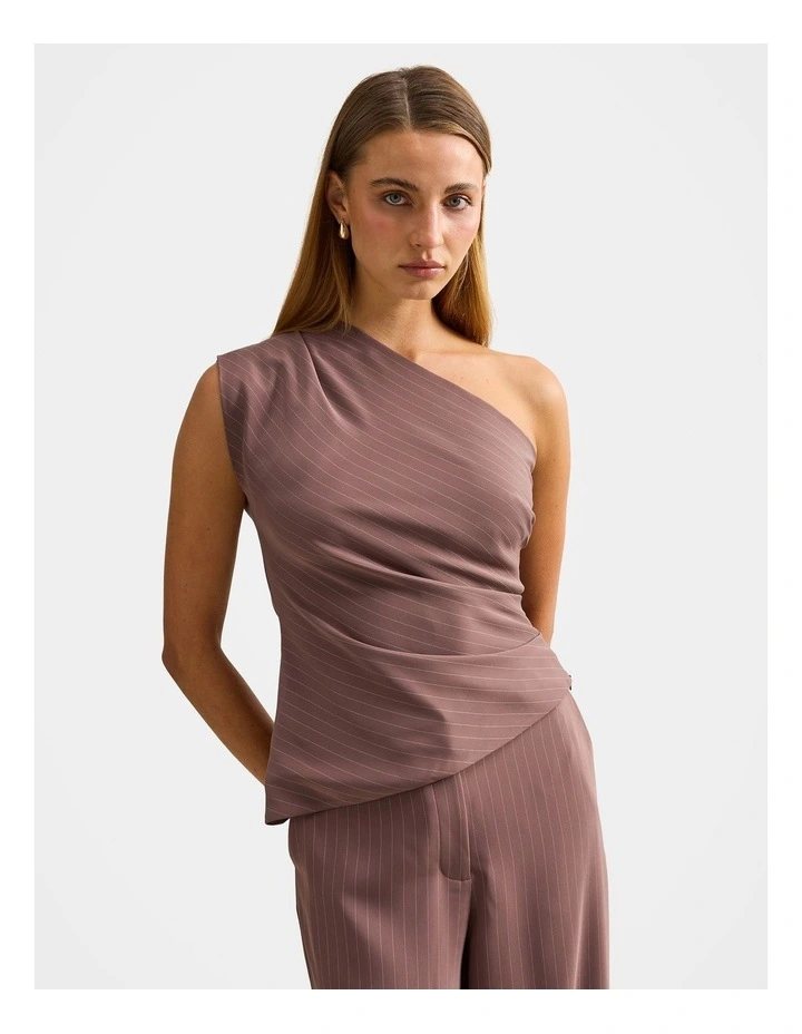 Willow Asymmetrical Tuck Top in Brown image 1