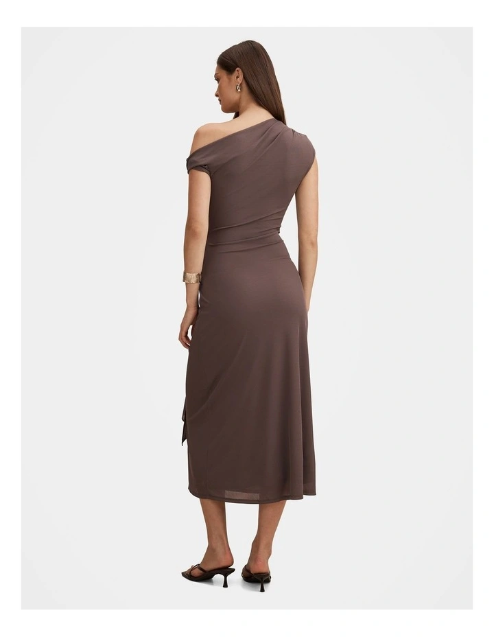 Piper Draped Tie Mesh Midi Dress in Brown image 2