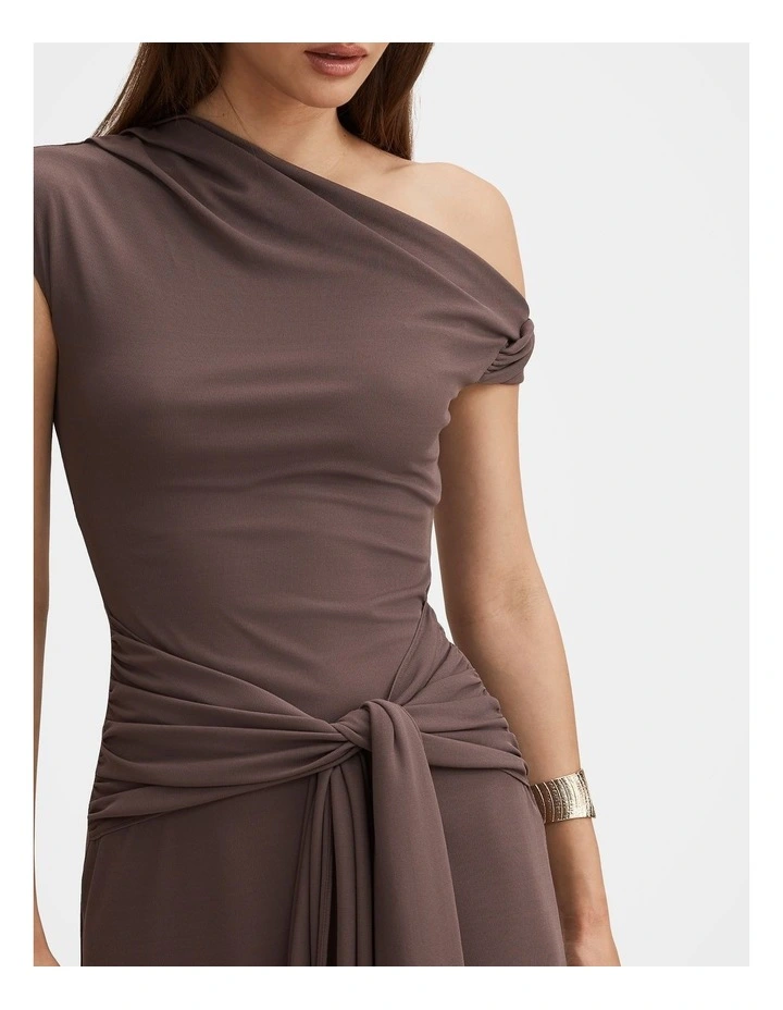 Piper Draped Tie Mesh Midi Dress in Brown image 4