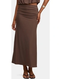 Sutton Flute Maxi Skirt in Brown